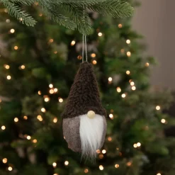 Plush Fleece Gnome Head Hanging Christmas Ornament - 7" - Brown