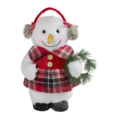Plush Girl Snowman with Ear Muffs and Wreath Christmas Figure - 12"