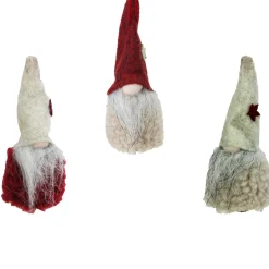 Plush Gnome Hanging Christmas Ornaments - 3.75" - Red and Beige - Set of 3