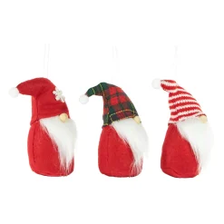 Plush Gnomes Christmas Ornaments with Striped, Plaid and Snowflake Hats - 4.5