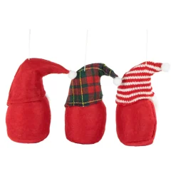 Plush Gnomes Christmas Ornaments with Striped, Plaid and Snowflake Hats - 4.5