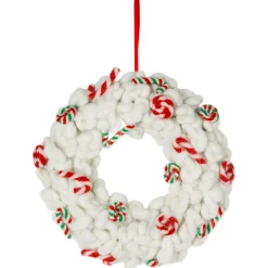 Plush Peppermint and Candy Canes Christmas Wreath Decoration - 13" - Unlit