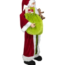 Plush Santa Claus with Teddy Bear and Gift Bag Christmas Figure - 6' - Red and Green