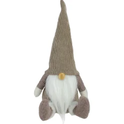 Plush Sitting Gnome with Corduroy Hat Christmas Figure - 10" - Brown and White