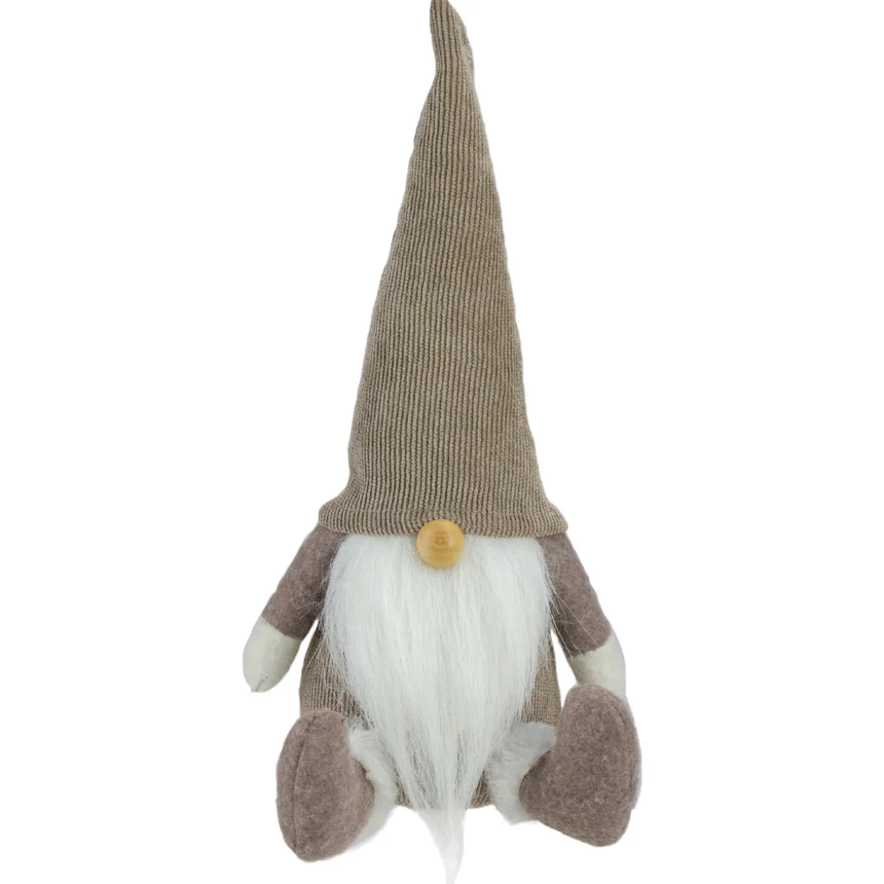Plush Sitting Gnome with Corduroy Hat Christmas Figure - 10" - Brown and White