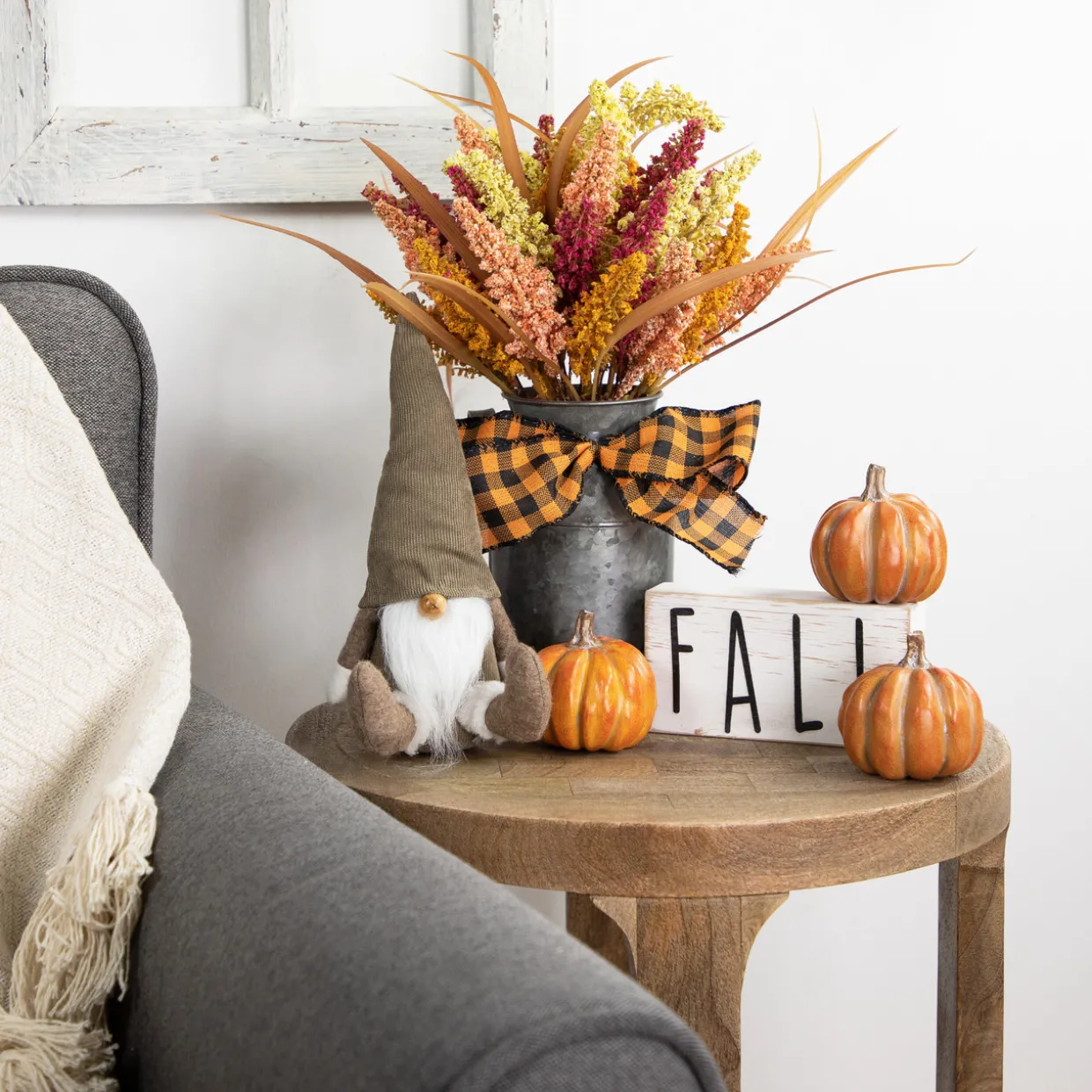 Plush Sitting Gnome with Corduroy Hat Christmas Figure - 10" - Brown and White