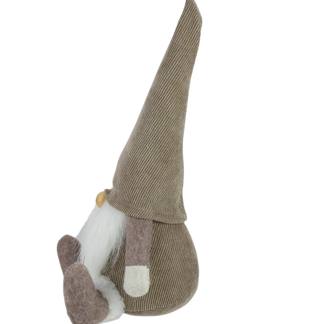 Plush Sitting Gnome with Corduroy Hat Christmas Figure - 10" - Brown and White