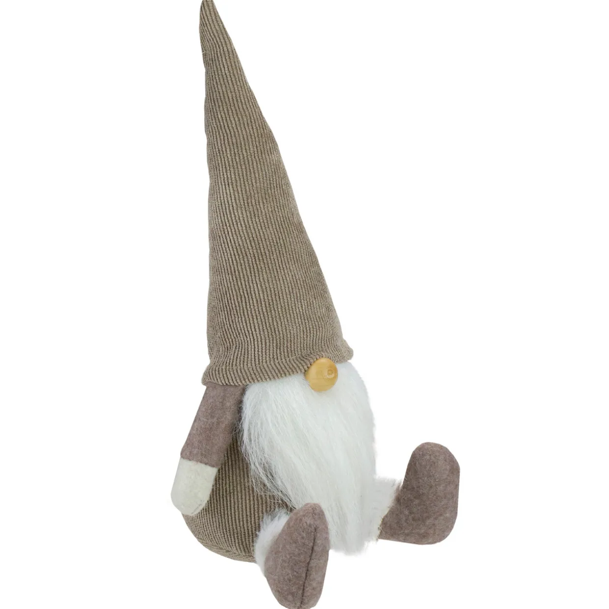 Plush Sitting Gnome with Corduroy Hat Christmas Figure - 10" - Brown and White