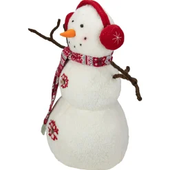 Plush Snowman with Button Snowflakes and Earmuffs Christmas Decoration - 21.5