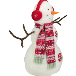 Plush Snowman with Button Snowflakes and Earmuffs Christmas Decoration - 21.5