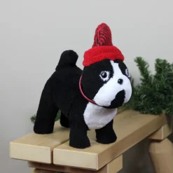 Plush Standing Bulldog with Striped Hat and Collar Christmas Decoration - 11.5