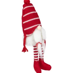 Plush Striped Sitting Christmas Gnome Figure - 18