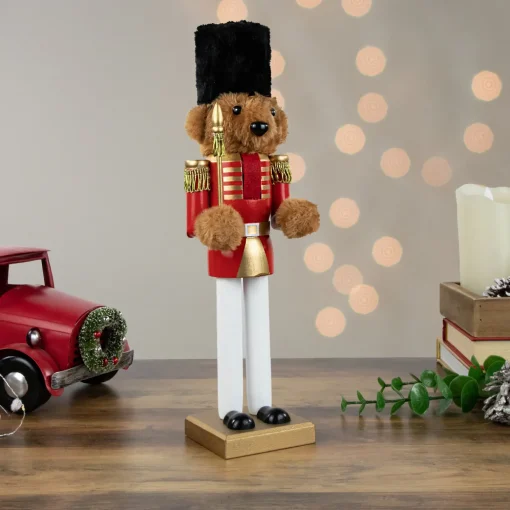 Plush Teddy Bear Soldier Christmas Nutcracker - 14" - Red and Gold