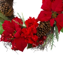 Poinsettia and Hydrangea Artificial Christmas Wreath - 24
