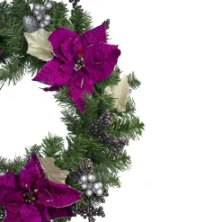 Poinsettia and Pine Cone Berries Artificial Christmas Wreath - 24