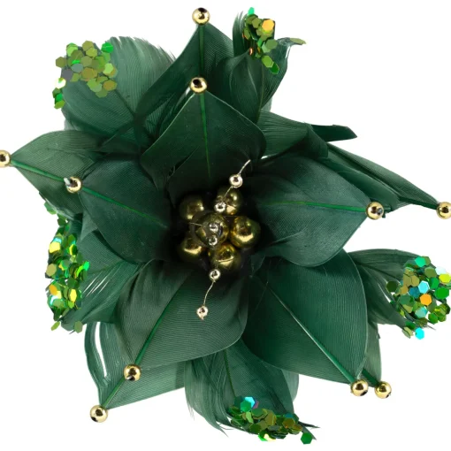 Poinsettia with Feather Petals Artificial Christmas Pick - 13.75" - Green