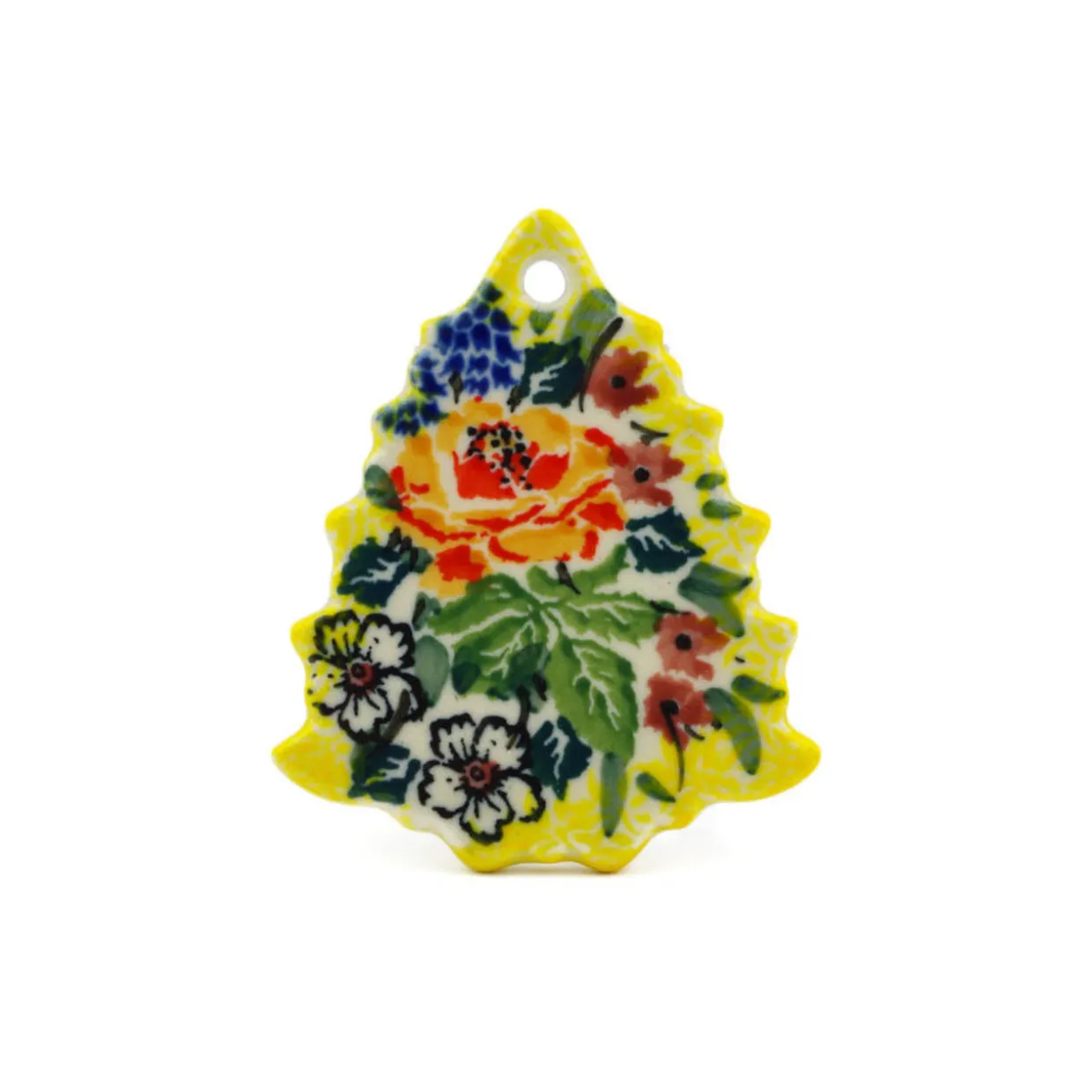Polmedia Polish Pottery Christmas Tree Pendant 3" Copper Rose Meadow