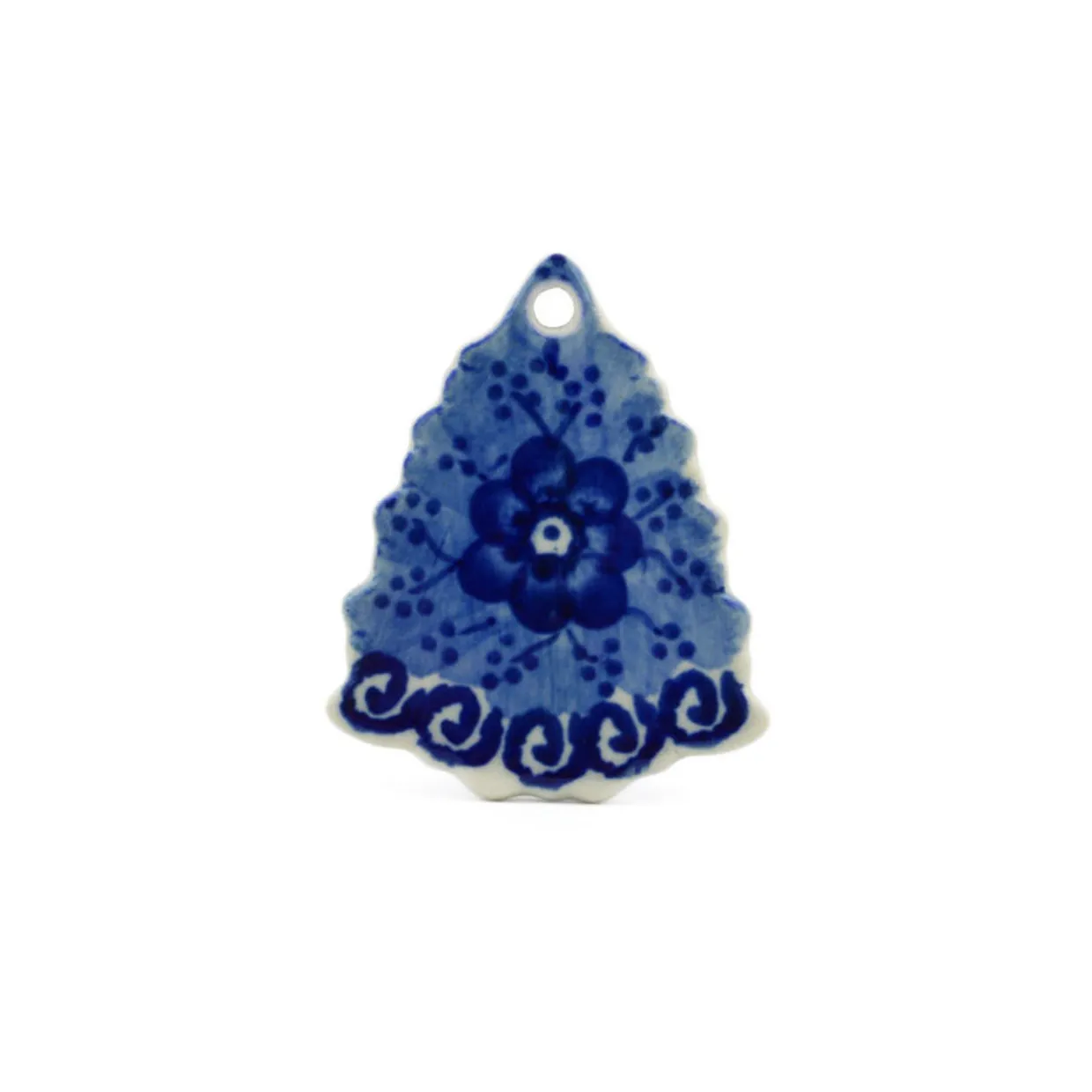 Polmedia Polish Pottery Christmas Tree Pendant 3" Dancing Blue Poppies