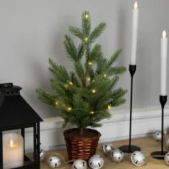 Pre-Lit Artificial Pine Christmas Tree with Basket Base - 20" - Warm White LED Lights