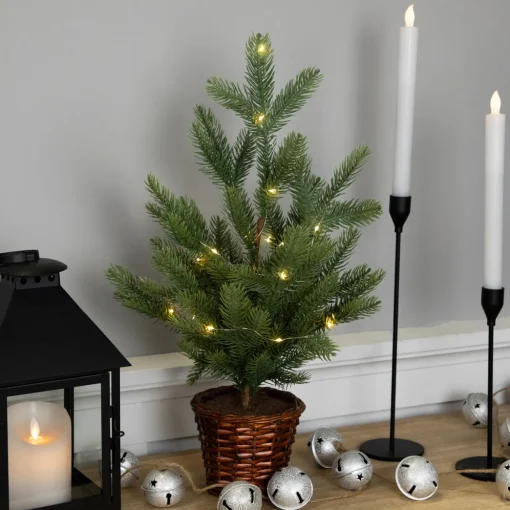 Pre-Lit Artificial Pine Christmas Tree with Basket Base - 20" - Warm White LED Lights