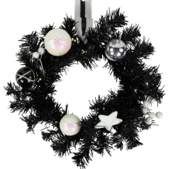 Pre-Lit Battery Operated Black Pine Christmas Wreath - 16" - Cool White LED Lights