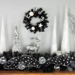 Pre-Lit Battery Operated Black Pine Christmas Wreath - 16" - Cool White LED Lights