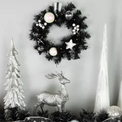 Pre-Lit Battery Operated Black Pine Christmas Wreath - 16