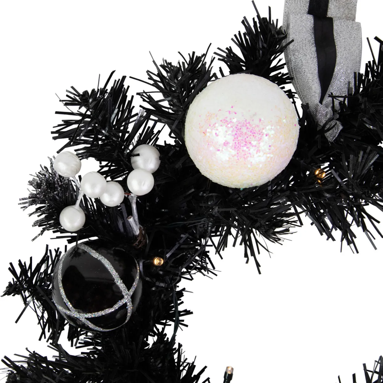 Pre-Lit Battery Operated Black Pine Christmas Wreath - 16" - Cool White LED Lights