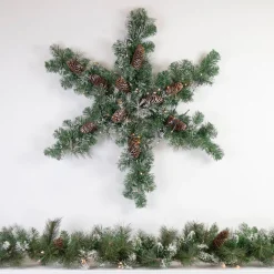 Pre-Lit Battery Operated Frosted Mixed Pine Christmas Snowflake Wreath - 32" - Warm White LED Lights