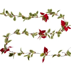 Pre-Lit Battery Operated Holly and Berry Christmas Garland - 7.5' x 5" - Warm White Lights