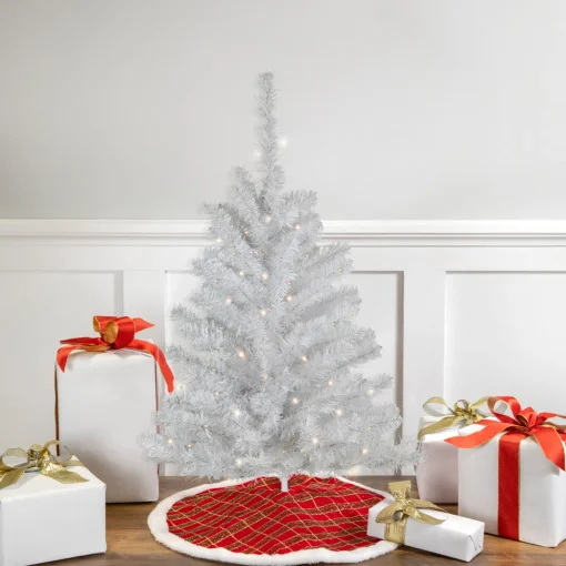 Pre-Lit Battery Operated LED Medium Pine Artificial Christmas Tree - 3' - Clear Lights