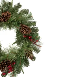 Pre-Lit Battery Operated Mixed Pine and Berries Christmas Wreath - 24
