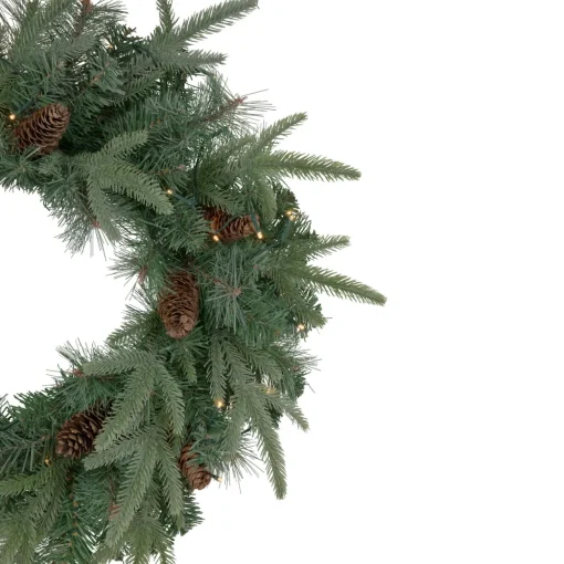 Pre-Lit Battery Operated Mixed Pine and Pine Cone Christmas Wreath - 24" - Warm White LED Lights