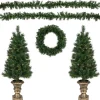 Pre-Lit Battery Operated Norwich Pine Artificial Christmas Entryway Set - 5-Piece - Clear Lights