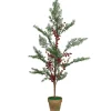 Pre-Lit Berries and Pine Artificial Potted Christmas Tree - 3' - Warm White LED Lights