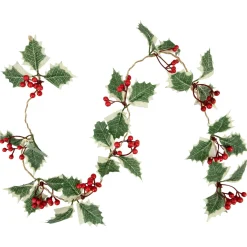 Pre-Lit B/O Holly and Berry Christmas Garland - 3.25' - Warm White LED Lights