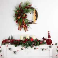 Pre-Lit B/O Pine, Berry and Snowflake Christmas Garland - 6' - Warm White LED Lights