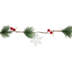 Pre-Lit B/O Pine, Berry and Snowflake Christmas Garland - 6' - Warm White LED Lights