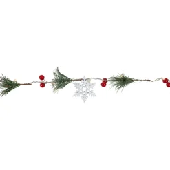 Pre-Lit B/O Pine, Berry and Snowflake Christmas Garland - 6' - Warm White LED Lights