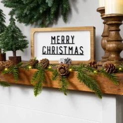 Pre-Lit B/O Pinecone and Pine Christmas Garland - 4.75' - Warm White Lights