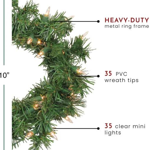 Pre-Lit Deluxe Windsor Pine Artificial Christmas Wreath - 10" - Clear Lights
