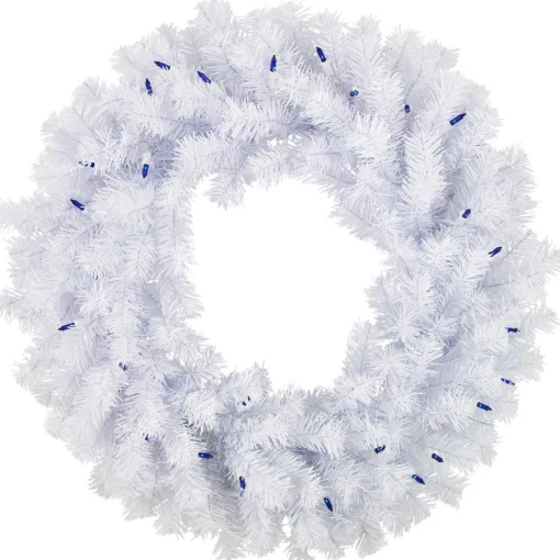 Pre-Lit Geneva White Spruce Artificial Christmas Wreath, 24-Inch, Blue Lights