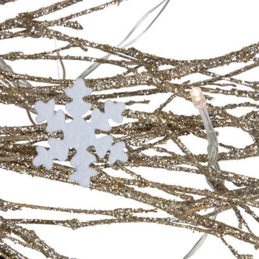 Pre-lit Glittered Twig and Snowflake Christmas Wreath - 28" - Warm White LED Lights