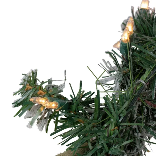 Pre-lit Heavily Flocked Pine Artificial Christmas Wreath - 24" - Clear Lights