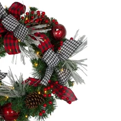 Pre-Lit Plaid and Houndstooth Artificial Christmas Wreath - 24