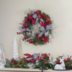 Pre-Lit Plaid and Houndstooth Artificial Christmas Wreath - 24