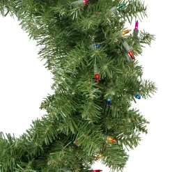 Pre-Lit Rockwood Pine Artificial Christmas Wreath, 24-Inch, Multi Lights