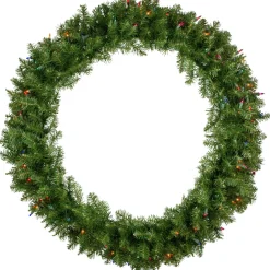 Pre-Lit Rockwood Pine Artificial Christmas Wreath, 36-Inch, Multi Lights