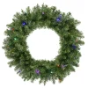 Pre-Lit Rockwood Pine Artificial Christmas Wreath, 24-Inch, Multi LED Lights