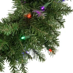 Pre-Lit Rockwood Pine Artificial Christmas Wreath, 24-Inch, Multi LED Lights